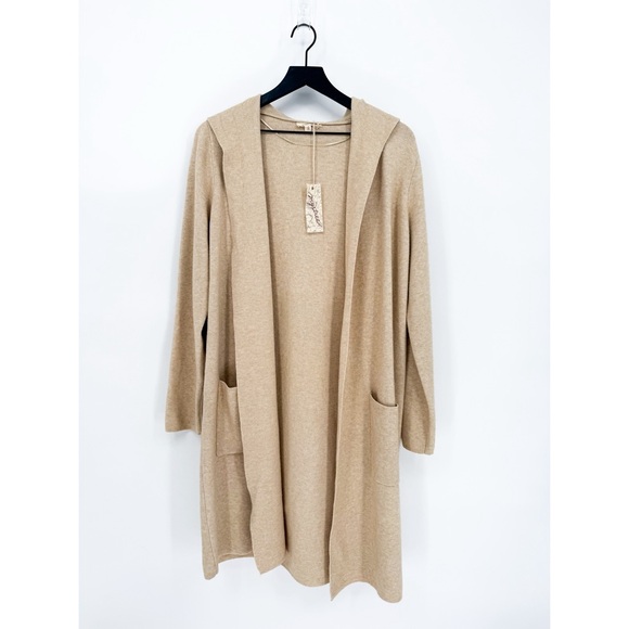 Mystree Sweaters - NWT Mystree Minimalist Neutral Longline Knit Hooded Open Cardigan Large